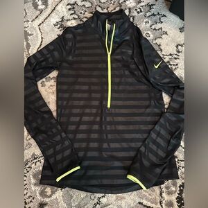 Nike Black and Neon Green Striped Top